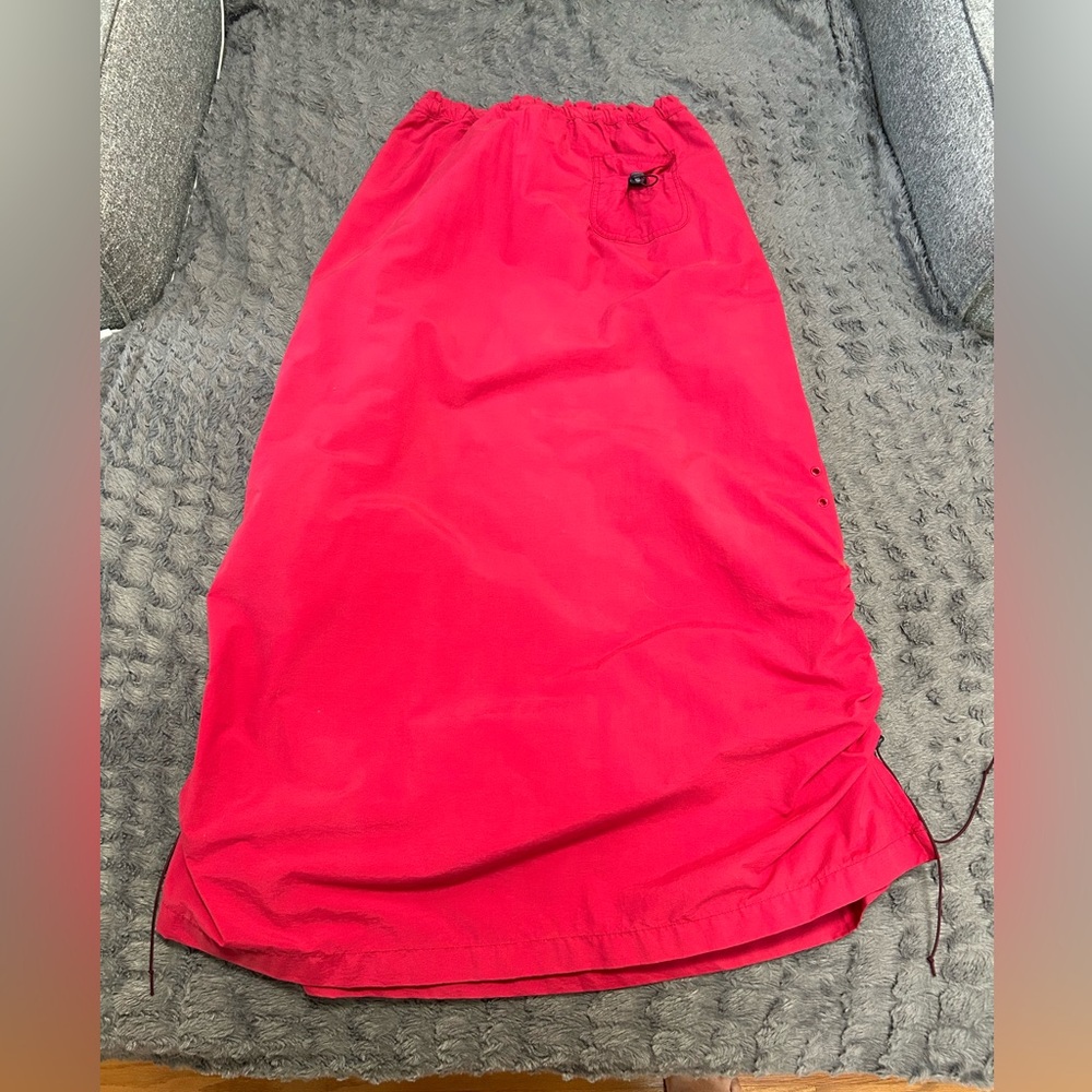 Express Red Midi Pencil Skirt Ruched Casual - Picture 3 of 5